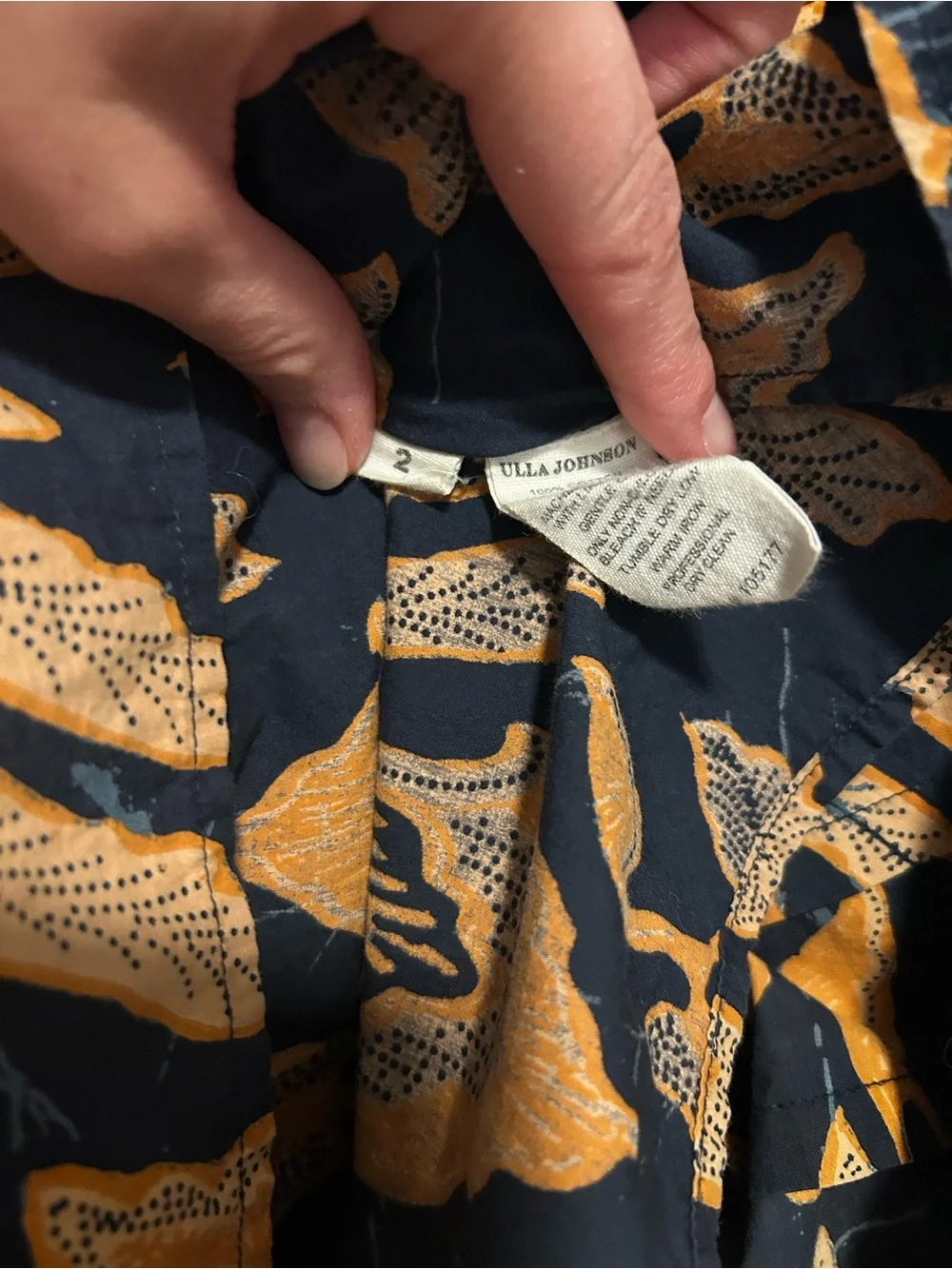 Ulla Johnson Black and Mustard Floral Peasant Blouse